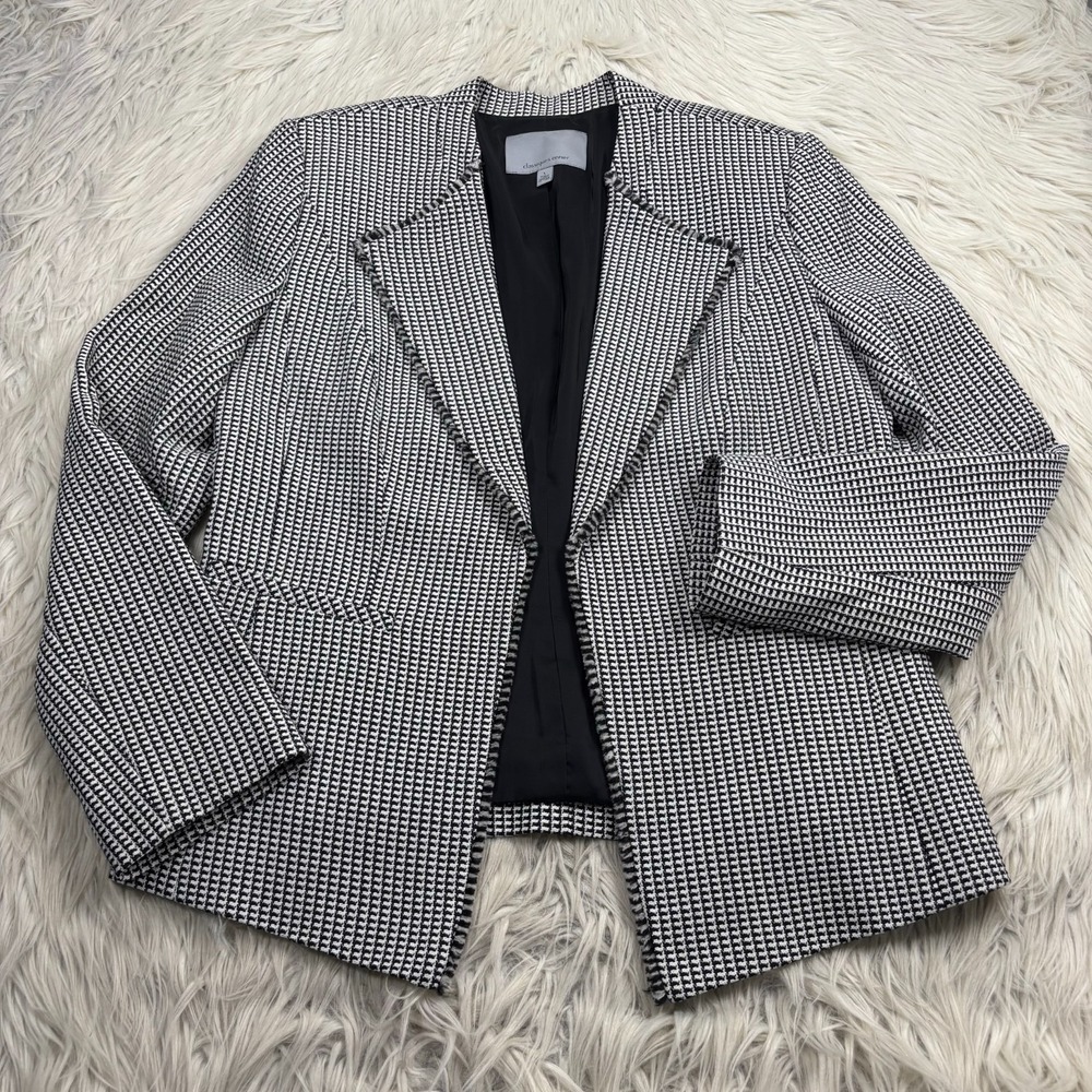 Classique Entier Women's L Black White Geo Tweed Open Front Blazer Career